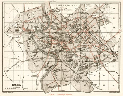 Rome (Roma), tramway network map, 1909