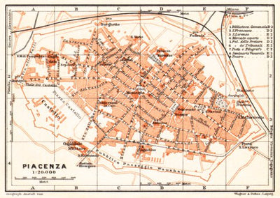 Piacenza (Placentia) city map, 1908