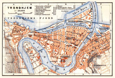 Trondheim (Trondhjem) city map, 1910