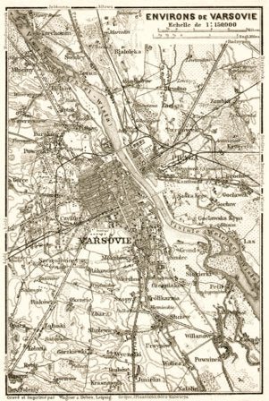 Warsaw (Варшава, Warschau, Warszawa) environs map, 1914