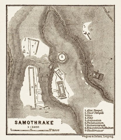 Samothrace (Σαμοθράκη, Samothrake), ancient site map, 1914