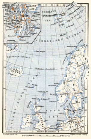 Svalbard and its location map, 1910