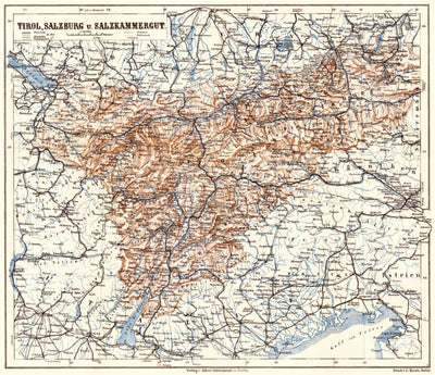 Tyrol (Tirol), Salzburg and Salzkammergut map, 1911