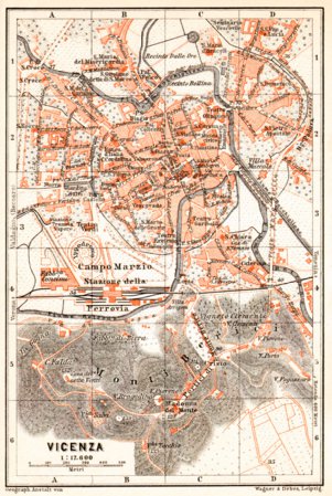 Vicenza city map, 1908