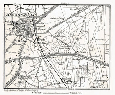 Ravenna and environs map, 1898