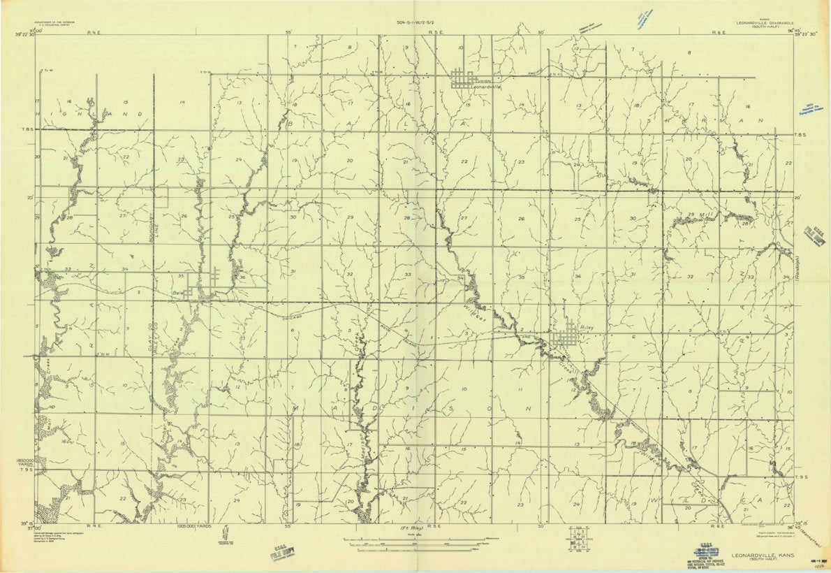 Leonardville, KS (1957, 20000Scale) Map by United States Geological Survey Avenza Maps