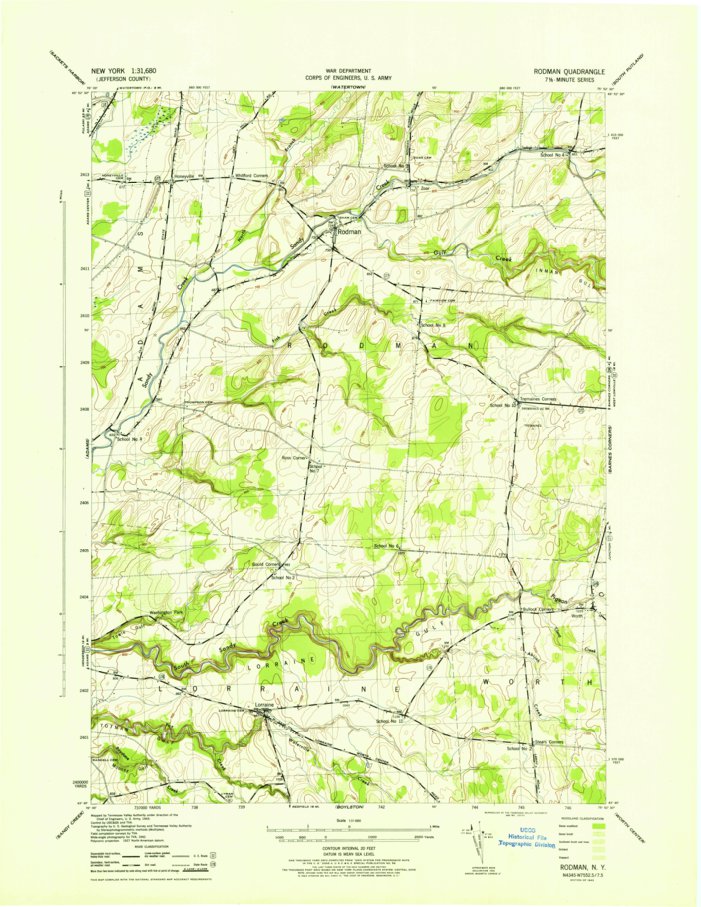 Rodman, NY (1943, 31680Scale) Map by United States Geological Survey Avenza Maps