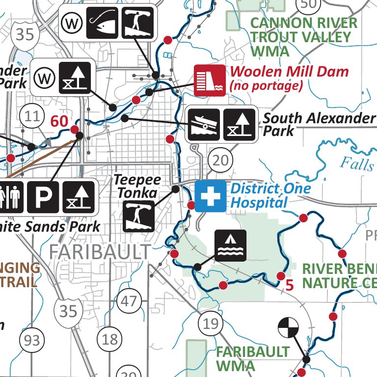 Cannon River State Water Trail 1 from Lake Tetonka to Dundas, Includes