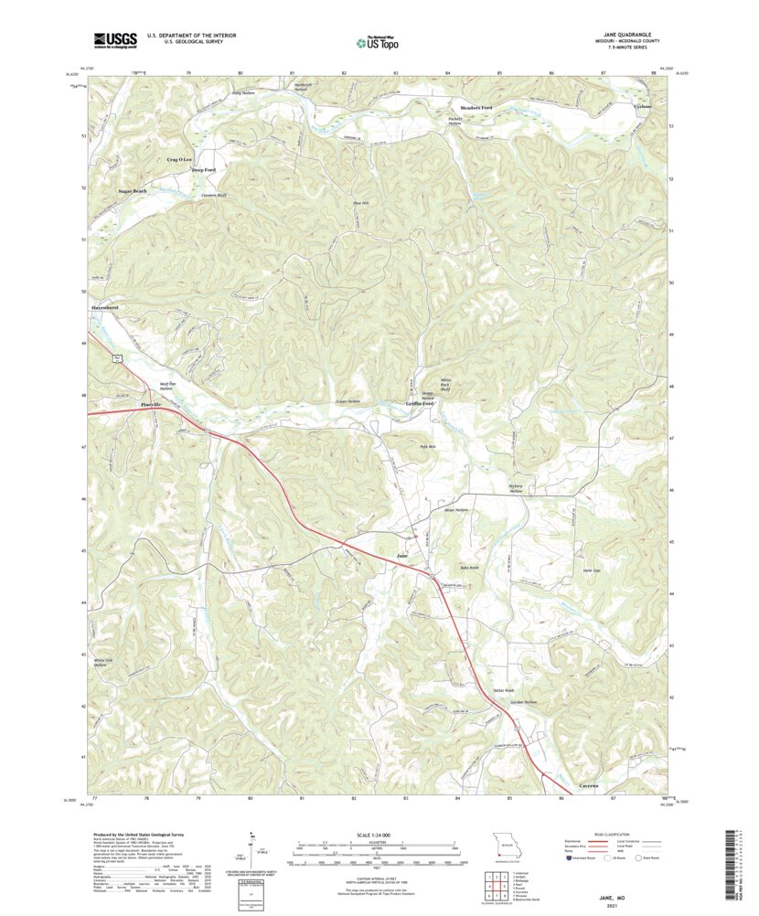 Jane, MO (2021, 24000Scale) Map by United States Geological Survey Avenza Maps