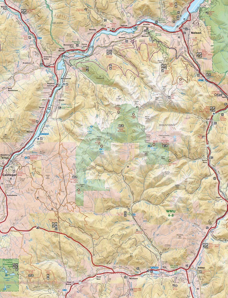 Bonnington Range BC Adventure Map by Backroad Mapbooks Avenza Maps