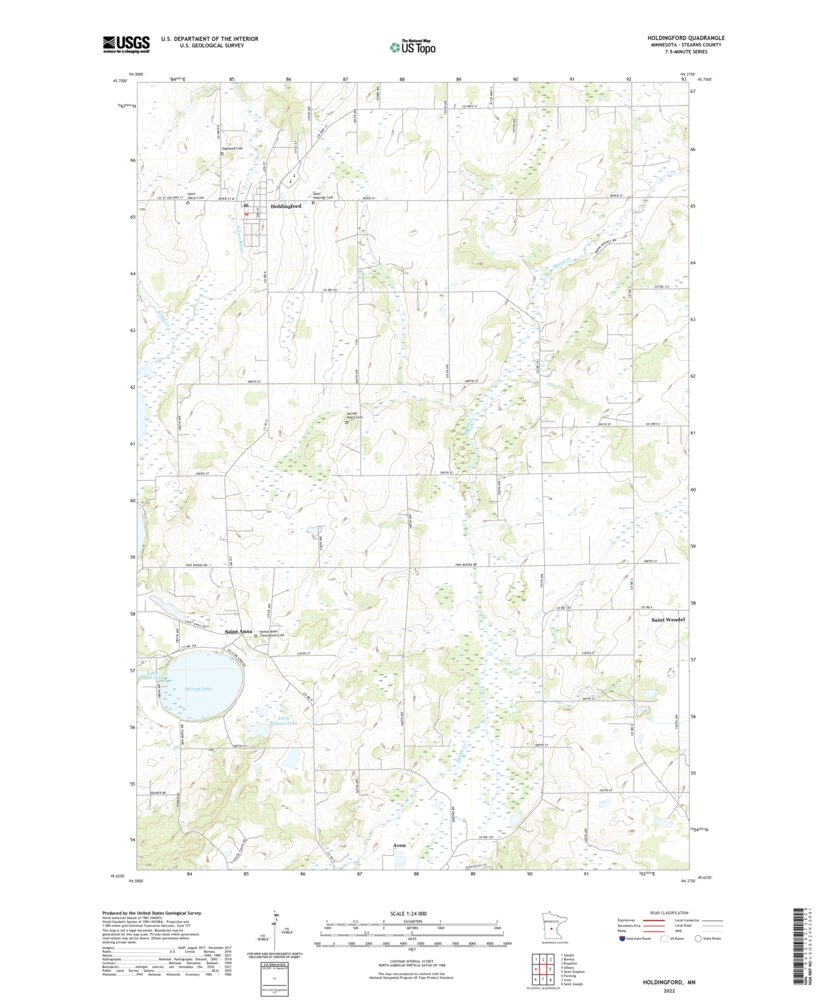 Holdingford, MN (2022, 24000Scale) Map by United States Geological