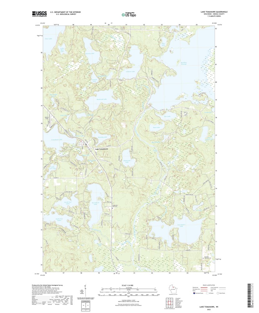 Lake Tomahawk, WI (2022, 24000Scale) Map by United States Geological