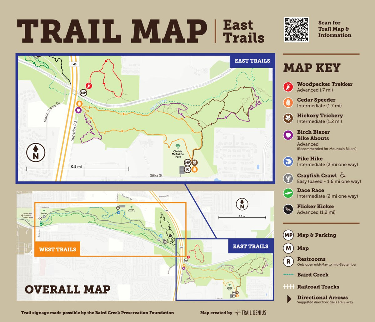 Baird Creek Trail Map East Trails by Trail Genius Avenza Maps