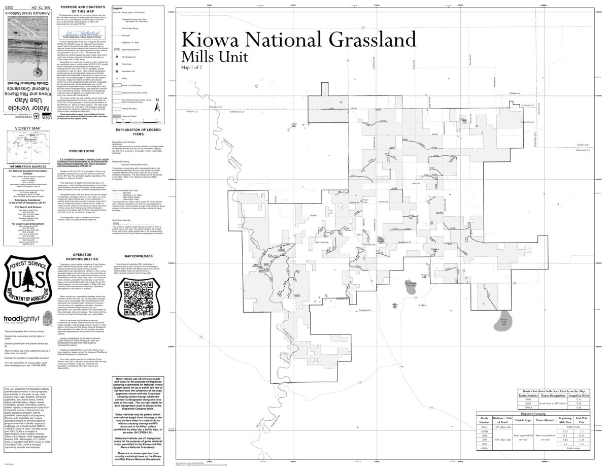 Motor Vehicle Use Map, Kiowa and Rita Blanca National Grassland (Front