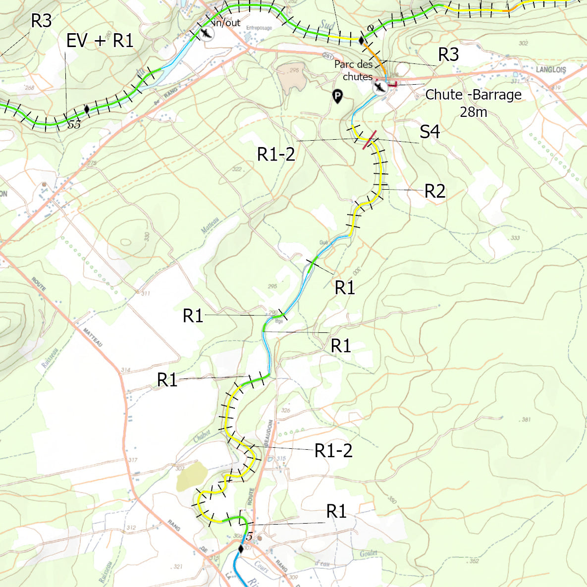 Rivière de la Fourche Map by Canot Kayak Quebec Avenza Maps