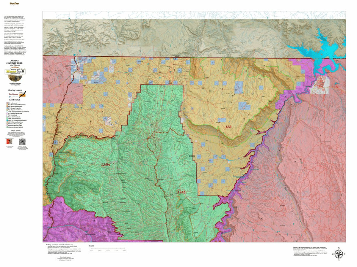 HuntData Arizona Land Ownership Unit 12B E Map by Arizona HuntData LLC