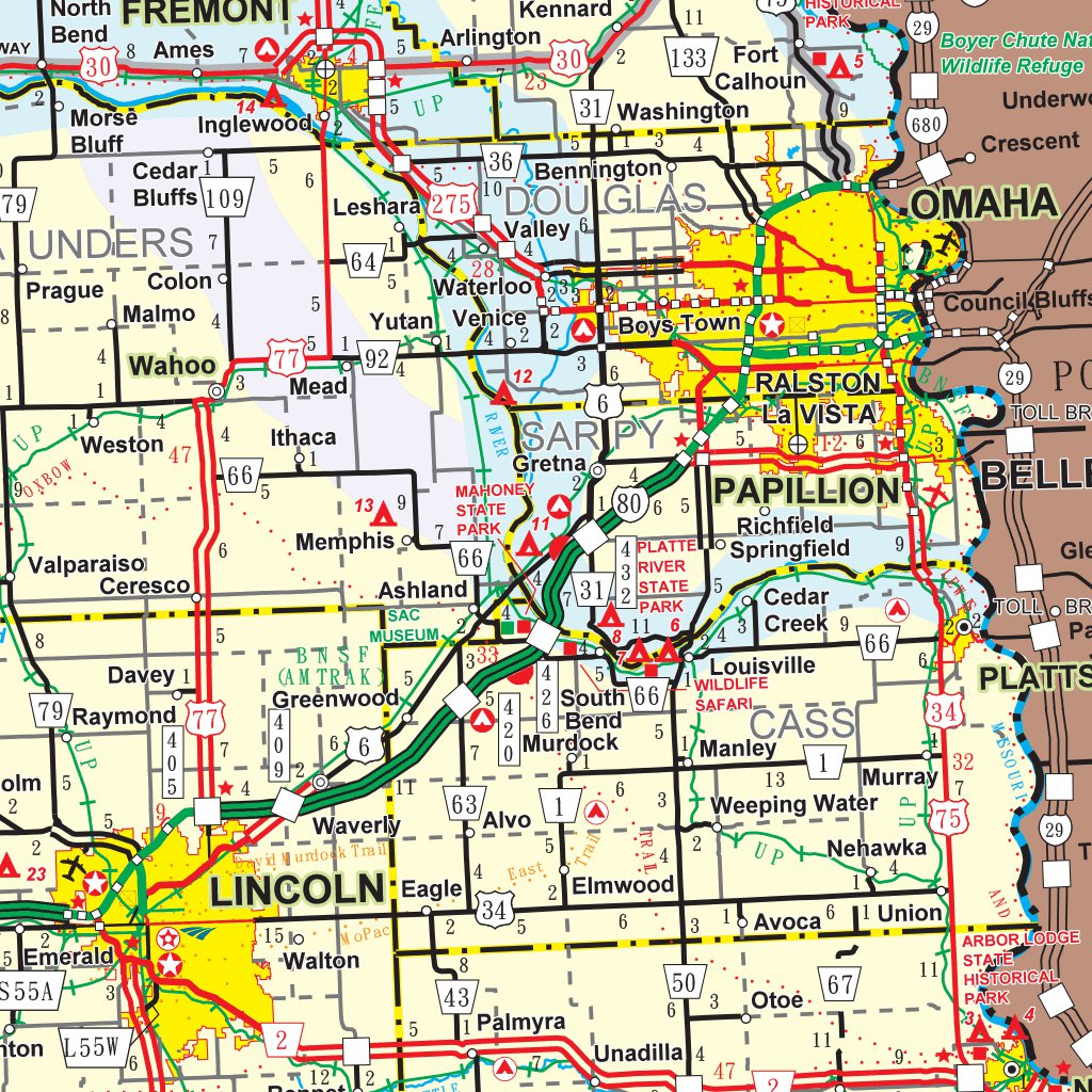 Nebraska Highways Map by Avenza Systems Inc.