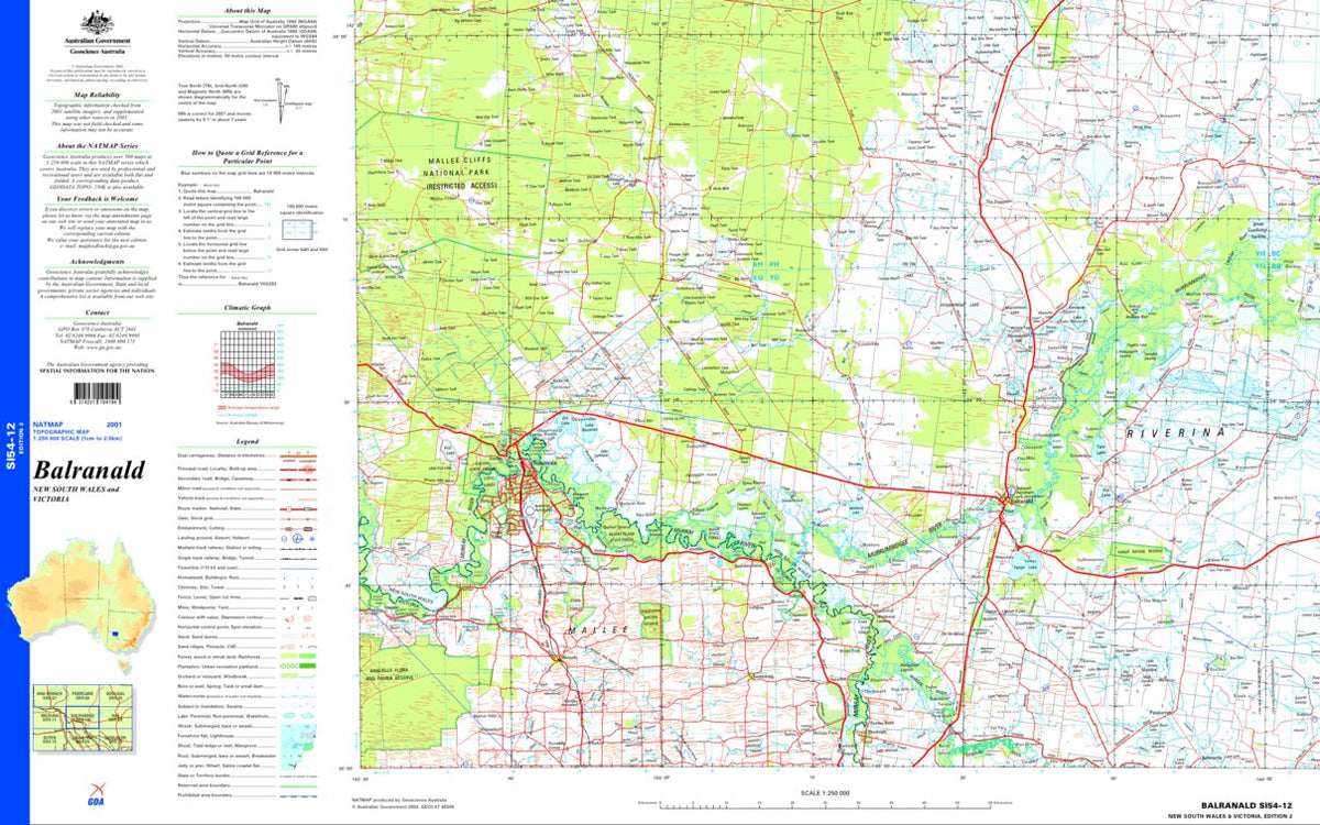 Balranald SI54 - 12 Map by Geoscience Australia | Avenza Maps