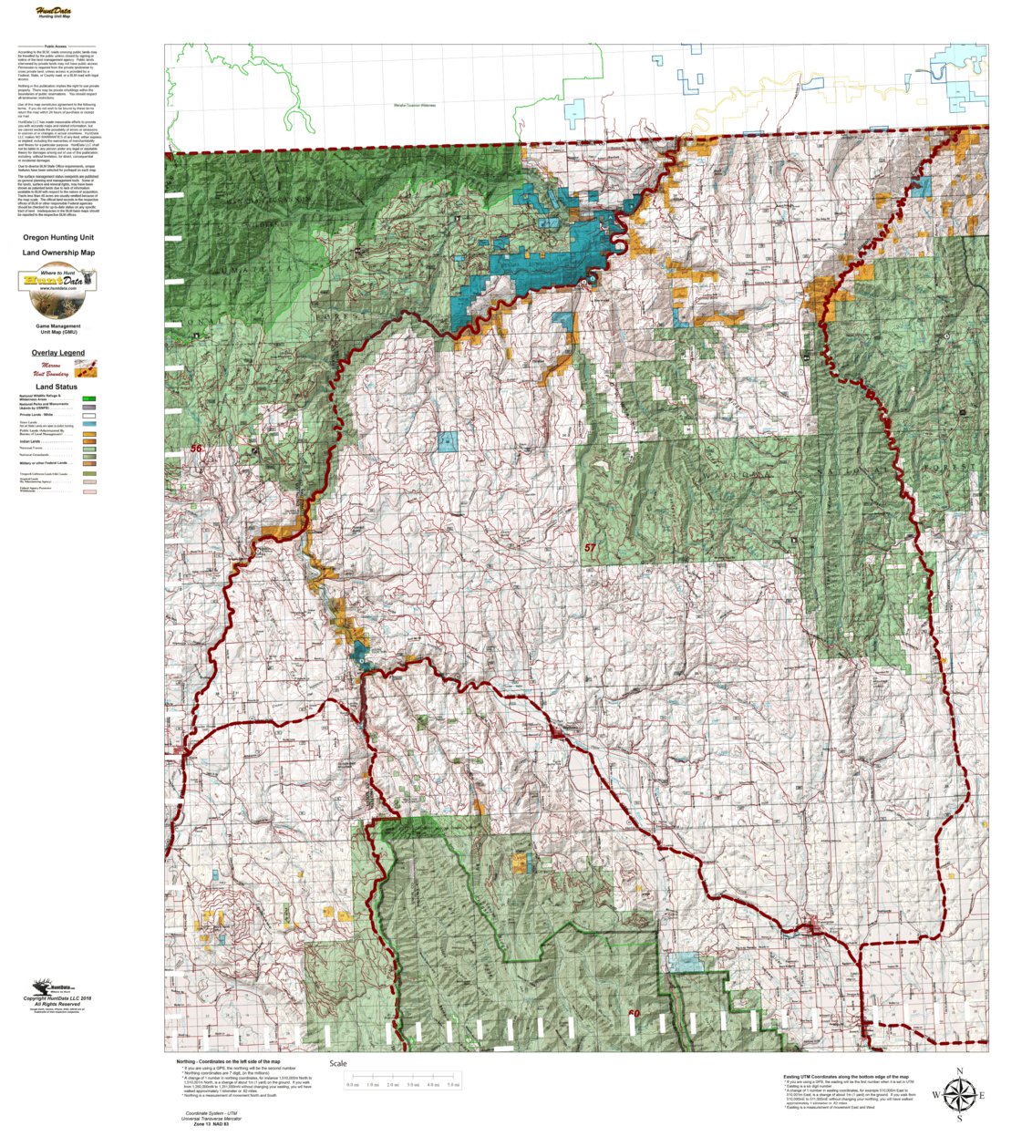 Oregon Hunting Unit 57 Sled Spring Land Ownership Map By Huntdata Llc Avenza Maps 1503