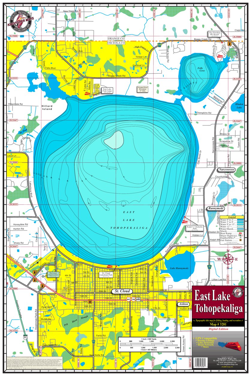 East Lake Tohopekaliga Topo, FL Map by Kingfisher Maps, Inc. Avenza Maps