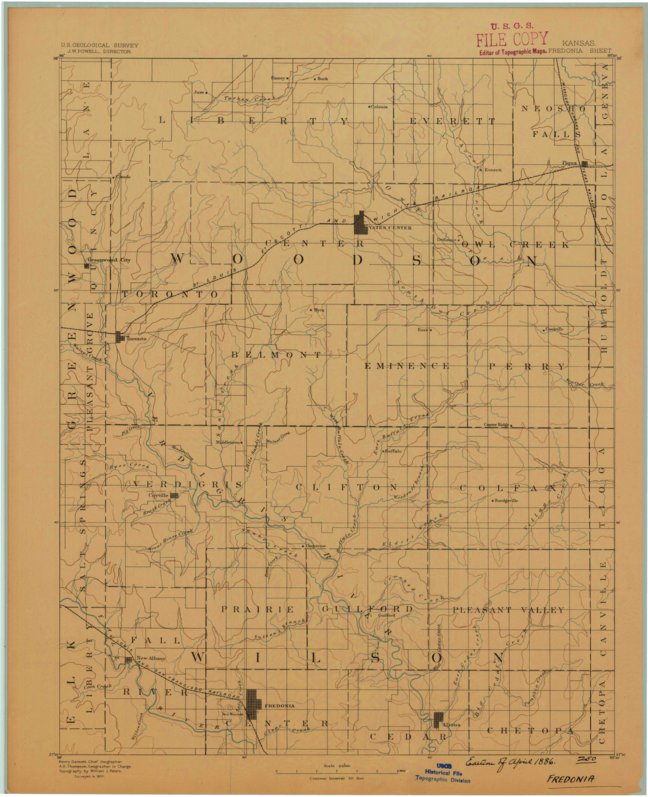 Fredonia, KS (1886, 125000Scale) Map by United States Geological Survey Avenza Maps