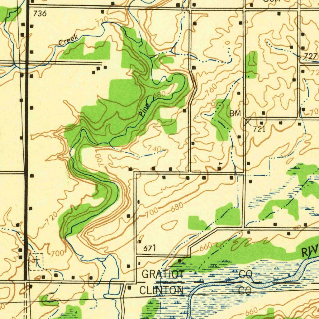 Perrinton, MI (1943, 62500Scale) Map by United States Geological