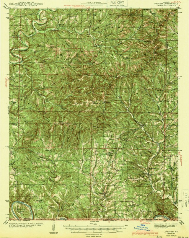 Protem, MO (1943, 62500Scale) Map by United States Geological Survey