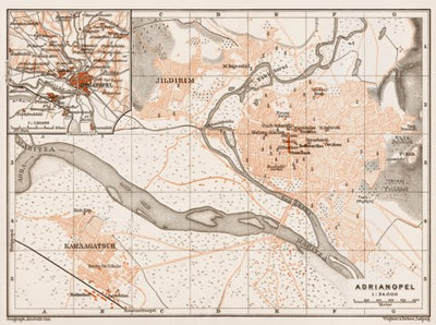 Waldin Adrianople (Edirne) city map, 1914 digital map