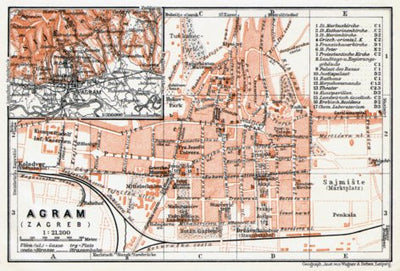 Waldin Agram (Zagreb), city map. Agram environs, 1913 digital map