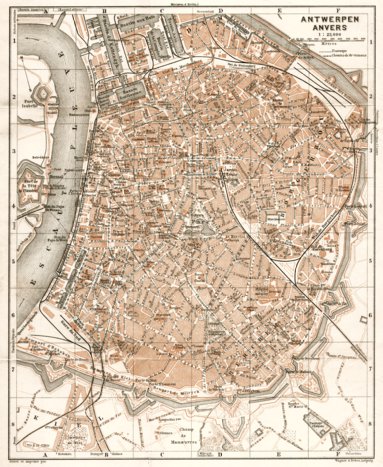 Waldin Antwerp (Antwerpen, Anvers) town plan, 1909 digital map