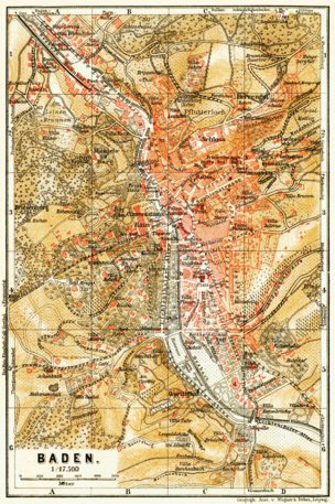 Waldin Baden (Baden-Baden) city map, 1906 digital map