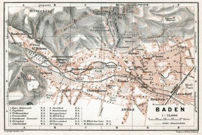 Waldin Baden to Vienna (Baden bei Wien) town plan, 1910 digital map