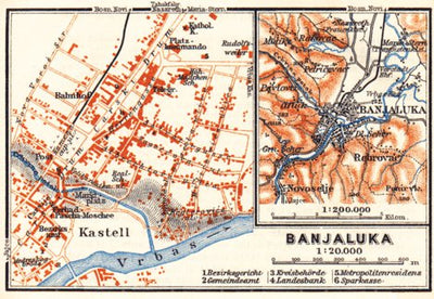 Waldin Banja Luka (Banjaluka) town plan, 1911 digital map
