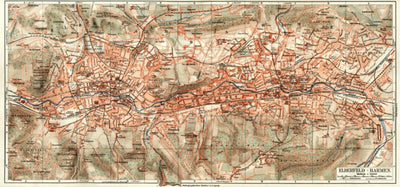 Waldin Barmen and Elberfeld (Wuppertal) city map, about 1900 digital map
