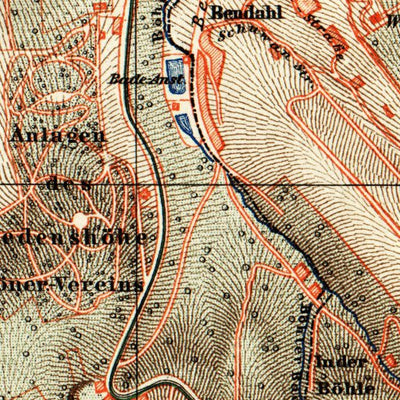 Waldin Barmen and Elberfeld (Wuppertal) city map, about 1900 digital map