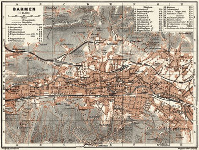 Waldin Barmen (now part of Wuppertal) city map, 1905 digital map