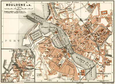Waldin Boulogne-sur-Mer city map, 1913 digital map