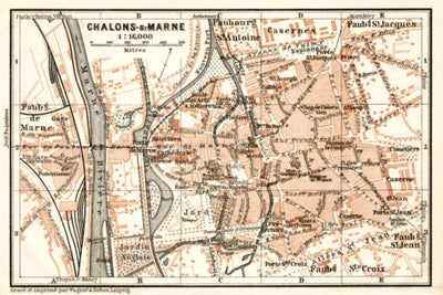 Waldin Châlons-sur-Marne (Châlons-en-Champagne) city map, 1909 digital map