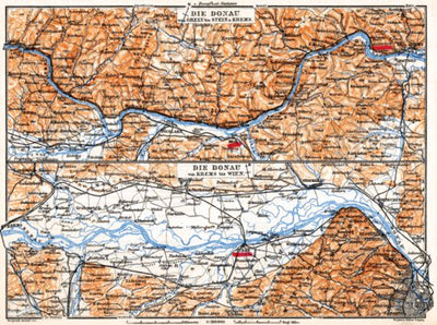 Waldin Danube River course map from Grein to Stein & Krems, 1911 digital map