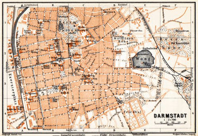 Waldin Darmstadt city map, 1905 digital map