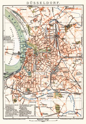 Waldin Düsseldorf city map, about 1910 digital map