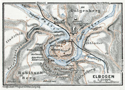 Waldin Elbogen (Loket) town plan, 1910 digital map