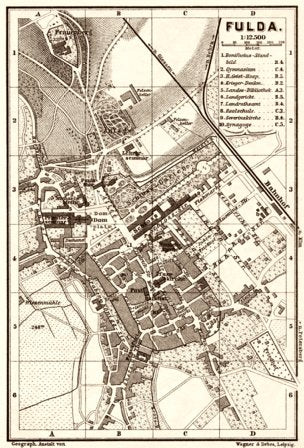 Waldin Fulda city map, 1887 digital map