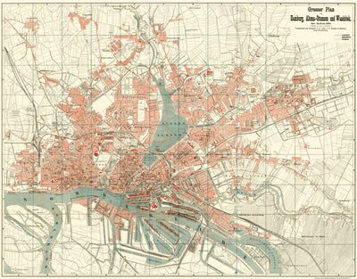 Waldin Hamburg, Altona and Wandsbek city map, 1894 digital map