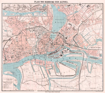 Waldin Hamburg and Altona city map, 1905 digital map