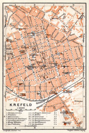 Waldin Krefeld city map, 1906 digital map