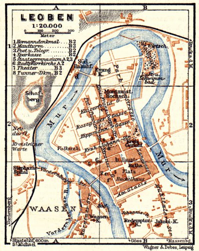 Waldin Leoben town plan, 1911 digital map