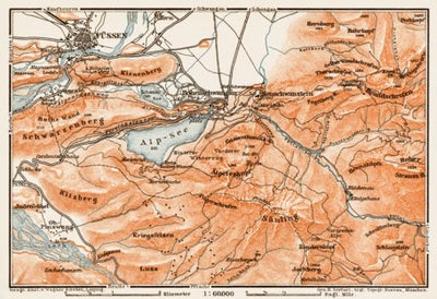 Waldin Map of the environs of Hohenschwangau, 1909 digital map