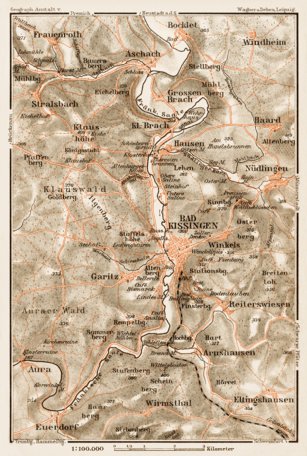 Waldin Map of the environs of Kissingen, 1909 digital map