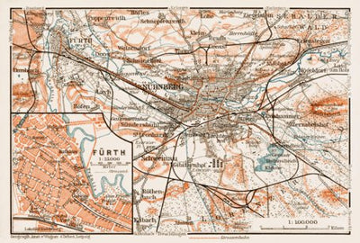 Waldin Map of the environs of Nürnberg (Nuremberg), 1909 digital map